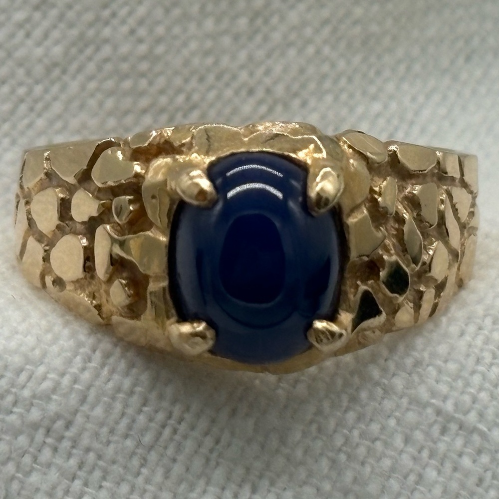 14k Gold Nugget Design Blue Prong Set Stone - Picture 12 of 15